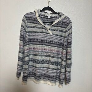 J.Jill Petite Hoodie Sweater PXL Fair Isle Striped Knit Pullover Multicolor